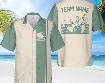 Personalized Retro Bowling Hawaiian Shirt, Custom Name Button Down Shirt, Matching Bowling Team Shirt, Bowling Lover Gift, Bowler Gift Shirt