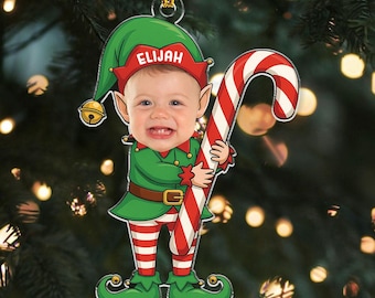 Custom Face Baby Ornament, Baby Elf Ornament, Baby Photo Ornament, Baby Christmas Gift, Baby 1st Christmas Ornament, Newborn Gift