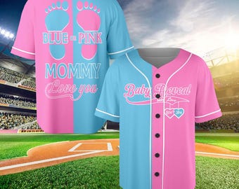 Personalized Baby Reveal Baseball Jersey, Blue Or Pink, Family Jersey Matching, Gender Reveal Outfit For Moms & Dads, Custom Gender Shirt