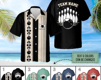 Personalized Retro Bowling Hawaiian Shirt, Custom Name Bowler Button Down Shirt, Matching Bowling Team Shirt, Bowling Lover Gift Shirt
