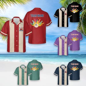 Personalized Bowling Hawaiian Shirt, Custom Bowling Shirts, Matching Bowling Team Shirt, Bowling Lover Gift, Retro Bowling Shirts