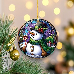 Snowman Ornament, 2024 Christmas Decoration, Heirloom Keepsake, Holiday Gift Idea, Round Ceramic, Gift Exchange, Xmas Tree Decors, Gift Idea