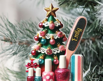 Personalized Nail Artist Ornament, 2D Flat, Nail Tech gift Christmas Ornament, Nail Salon Decor, Christmas Gift for Nail Artist, Nail Polish