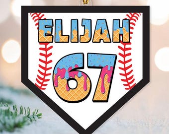Custom Baseball Ornament, Six Seven Ornament, 67 Ornament, Ice Cream Drip Baseball Ornament, Baseball Christmas Ornament, Boy Christmas Gift