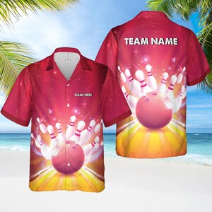 Personalized Bowling Hawaiian Shirt, Custom Bowling Shirts, Bowling Jersey Shirt, Bowling Lover Gift, Fathers Day Gifts,Retro Bowling Shirts