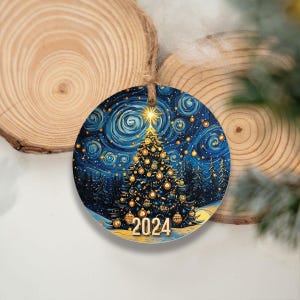 Christmas 2024 Ornament, Christmas Decoration, Holiday Gift Idea, Heirloom Keepsake, Round Ceramic, Gift Exchange, Gift Idea, 2024 Xmas Tree