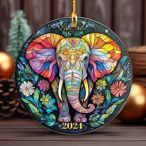 Elephant Christmas 2024 Ornament, Christmas Decoration, Holiday Gift Idea, Heirloom Keepsake, Elephant Round Ceramic, Gift Exchange Elephant