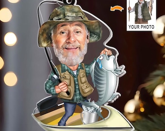 Personalize Fisherman Ornament, Custom Fishing Photo Ornament, Fisherman Ornament, Reel Cool Grandpa Papa, Fishing Ornament, 2D Flat