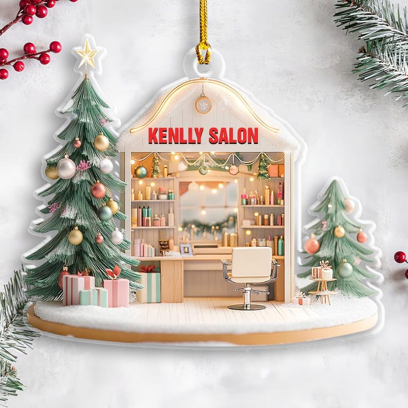 Personalized Hair Salon Ornament, Christmas Hair Salon, Custom Brand