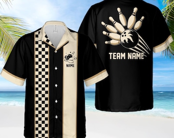Personalized Bowling Shirt for Men Women Kid Youth, Custom Retro Bowling Hawaiian Shirt Button Down, Bowling Birthday Shirt