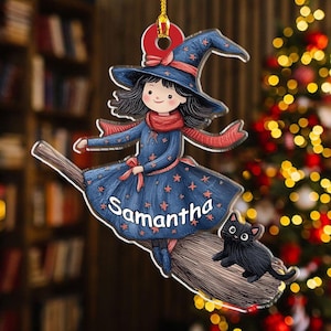 Magic Witch Christmas 2025 Ornament - Ceramic Holiday Keepsake With Gold Ribbon For Tree Decor