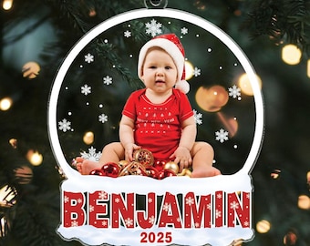 Custom Baby Photo Ornaments, Baby First Christmas Ornament, Custom Name Ornament, Gift For Christmas, Photo Ornament For Family