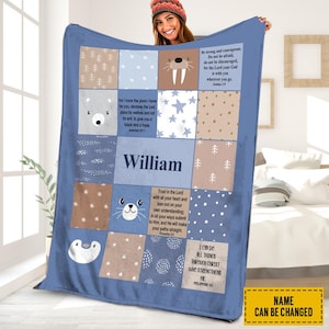 Personalized Scripture Blanket, Baptism Gift For Boy, Christian Gift, Bible Verses, Baby Boy Gift, Birthday Gift For Kids, Animal Blanket