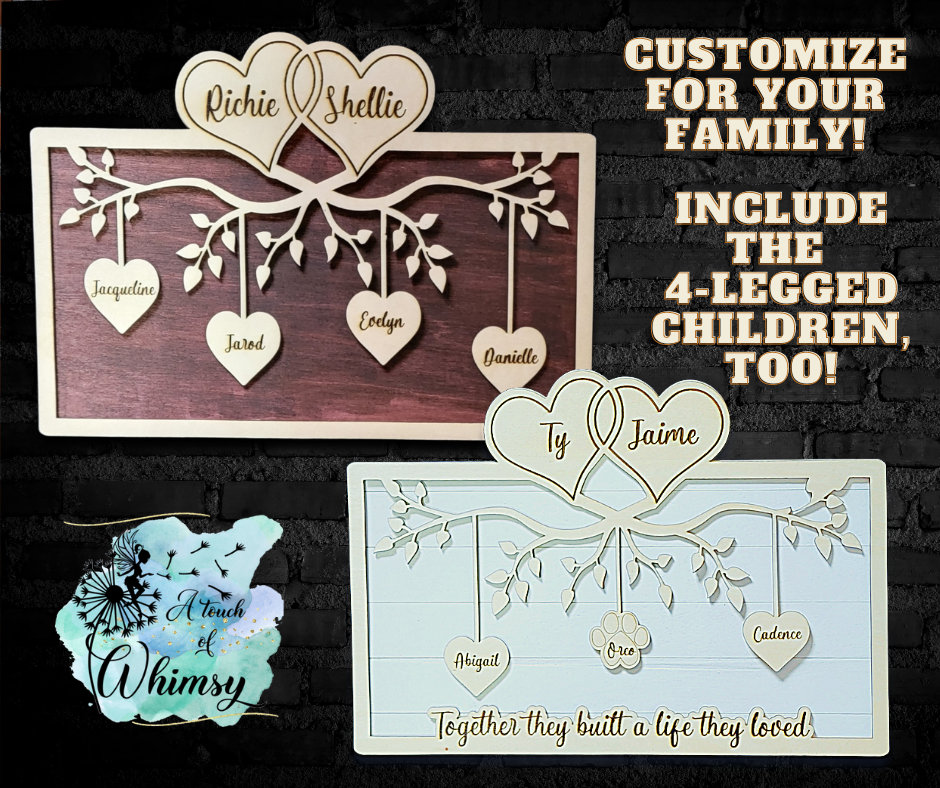 Custom Engraved Family Treefamily Tree With Hearts and Pawsfamily Tree ...
