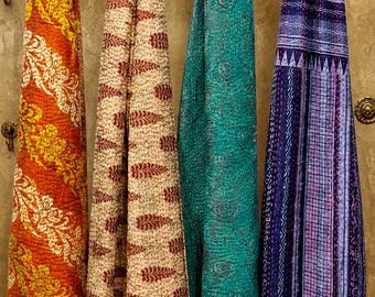 Wholesale Lot Handmade Preloved Silk Kantha Scarves Boho Reversible Indian Vintage Kantha Scarf