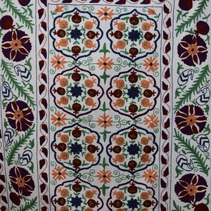 Suzani floral Bed Spread, Tapestry, Colourful Suzani Wall Hanging, Cotton Hand embroidered Ethnic bed cover ,Uzbek Suzani Blanket Throw