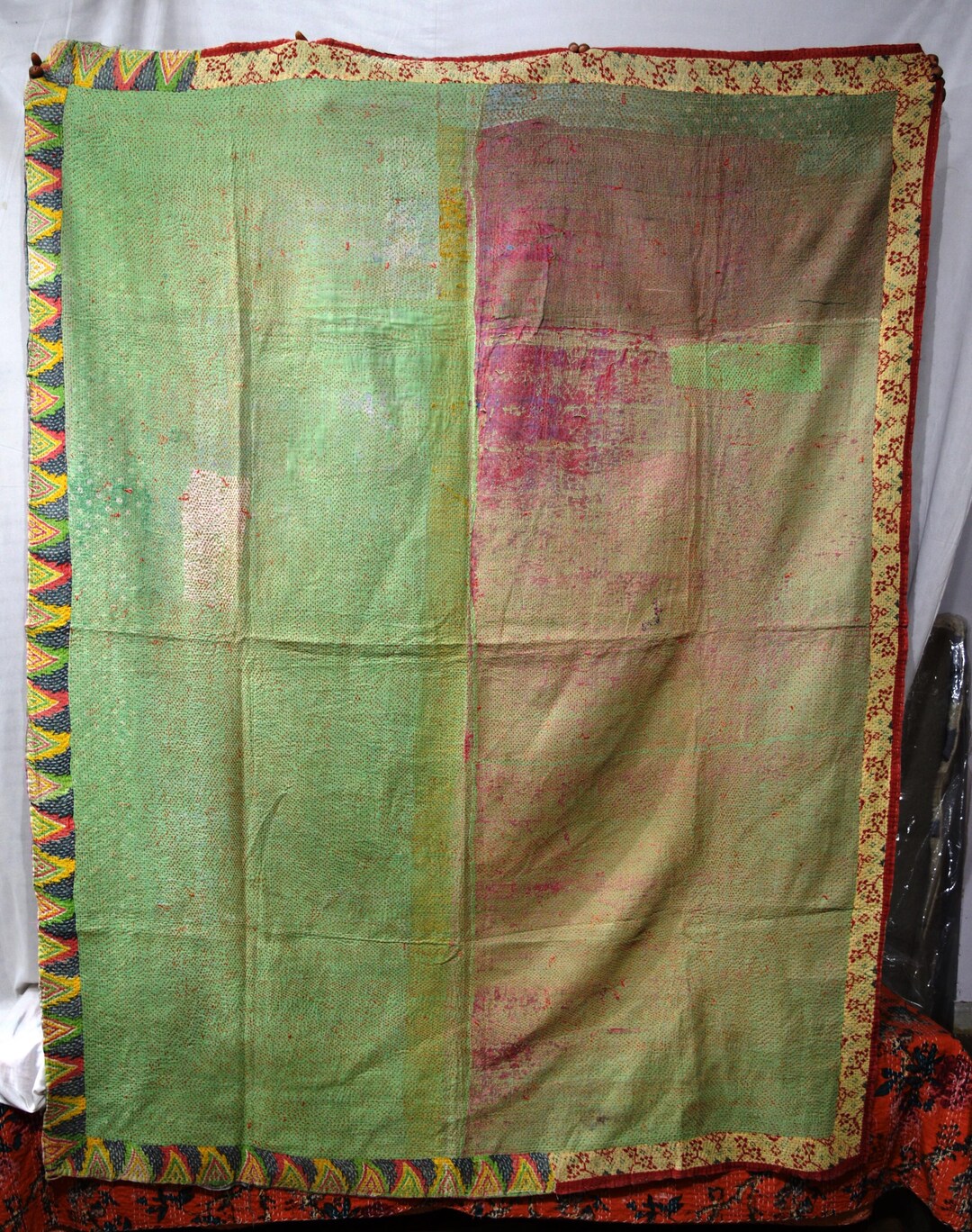 Vintage Kantha Quilt: Hand-stitched Cotton Throw, Rug, or Wall Hanging ...