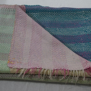 Vintage gestreepte kantha-quilt, kantha-sprei met extra fijne steek patchwork kantha-sprei, kantha-sprei voor bank en bank, housewarmingcadeau