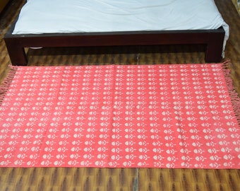 Hand Block Print Cotton Dhurrie Rug: Indian Boho Decor