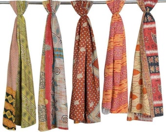 5 Pc Vintage Kantha Cotton Scarf: Handmade Indian Boho Shawl