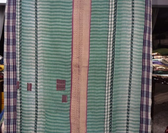 Vintage Kantha Quilt: Bohemian Sari Cotton Bedspread (50 X 80 Inch)