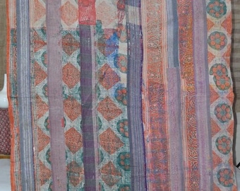 Vintage Patchwork Kantha Quilt: Handstitched Recycled Cotton Blanket
