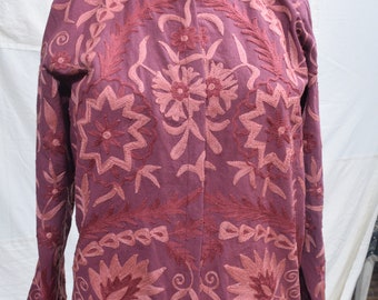 Indian Suzani Embroidery Jacket, Handmade Boho Jacket, Floral Embroidered Kimono, Unique Statement Wear