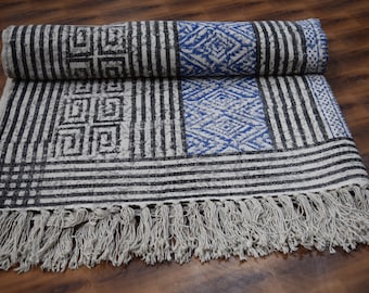 Handmade Cotton Block Print Rug: 4x6 Indian Kilim Rug