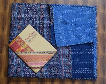 Ajrakh Handblock Print Kantha Quilt: Bohemian Queen Bedspread