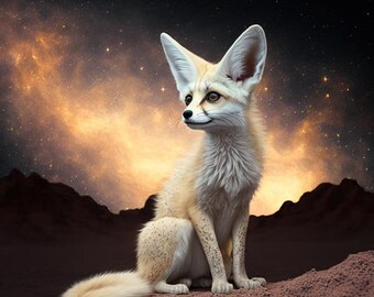 Cosmic Fennec Fox #2 - Digital Art Print, AI Generated, Wall Art, AI Art, Digital Download, Home Decor, Printable