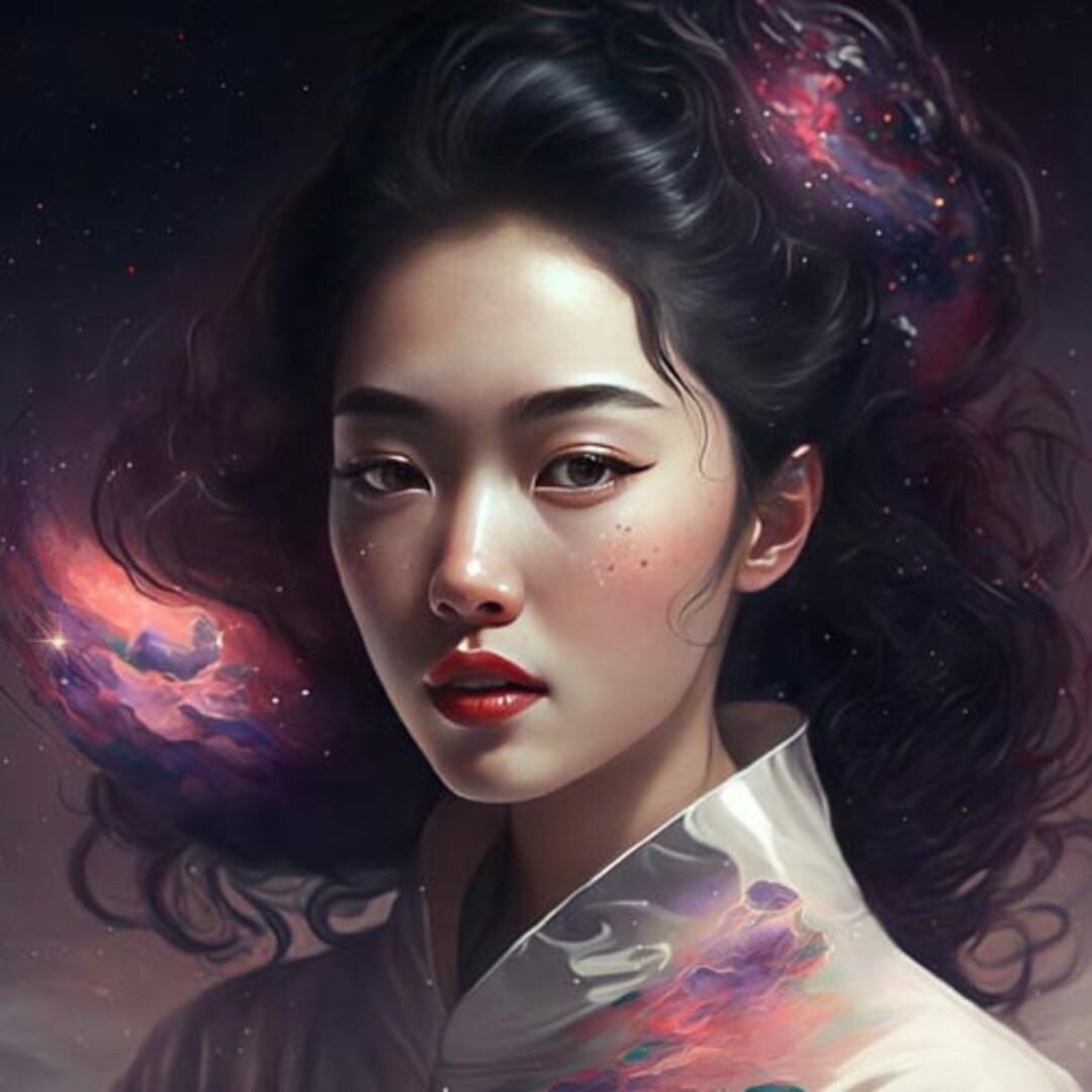 Cosmic Korean Woman 3 Digital Art Print AI Generated Wall Etsy