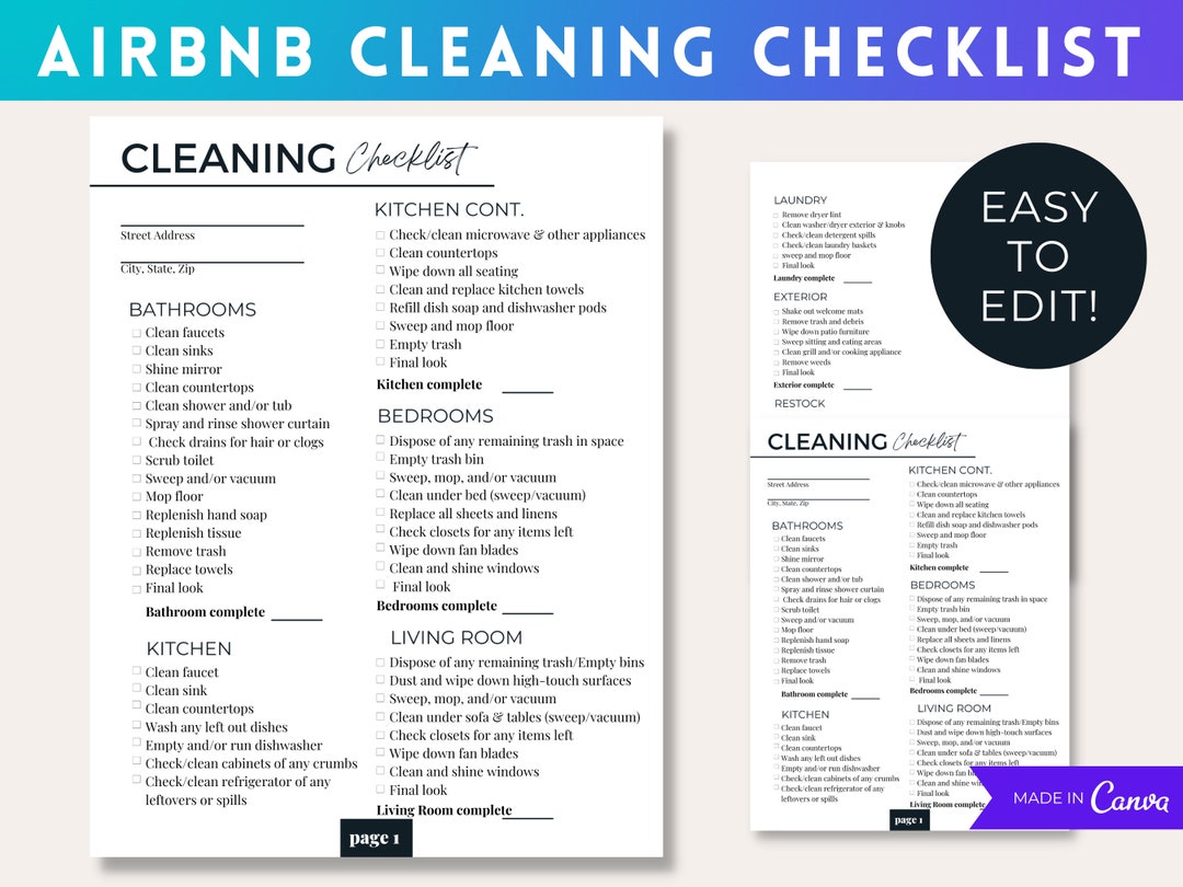 Airbnb Cleaning List Cleaning Checklist Vacation Rental Cleaning Checklist House Cleaning List