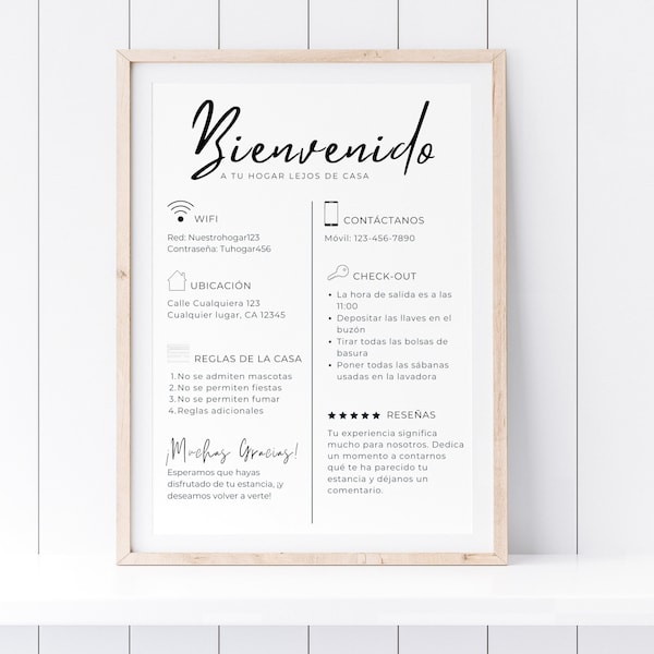 Spanish welcome sign printable for Airbnb sign bundle, Airbnb Welcome Sign Spanish, Airbnb Bienvenidos Sign, Airbnb Welcome Sign Template