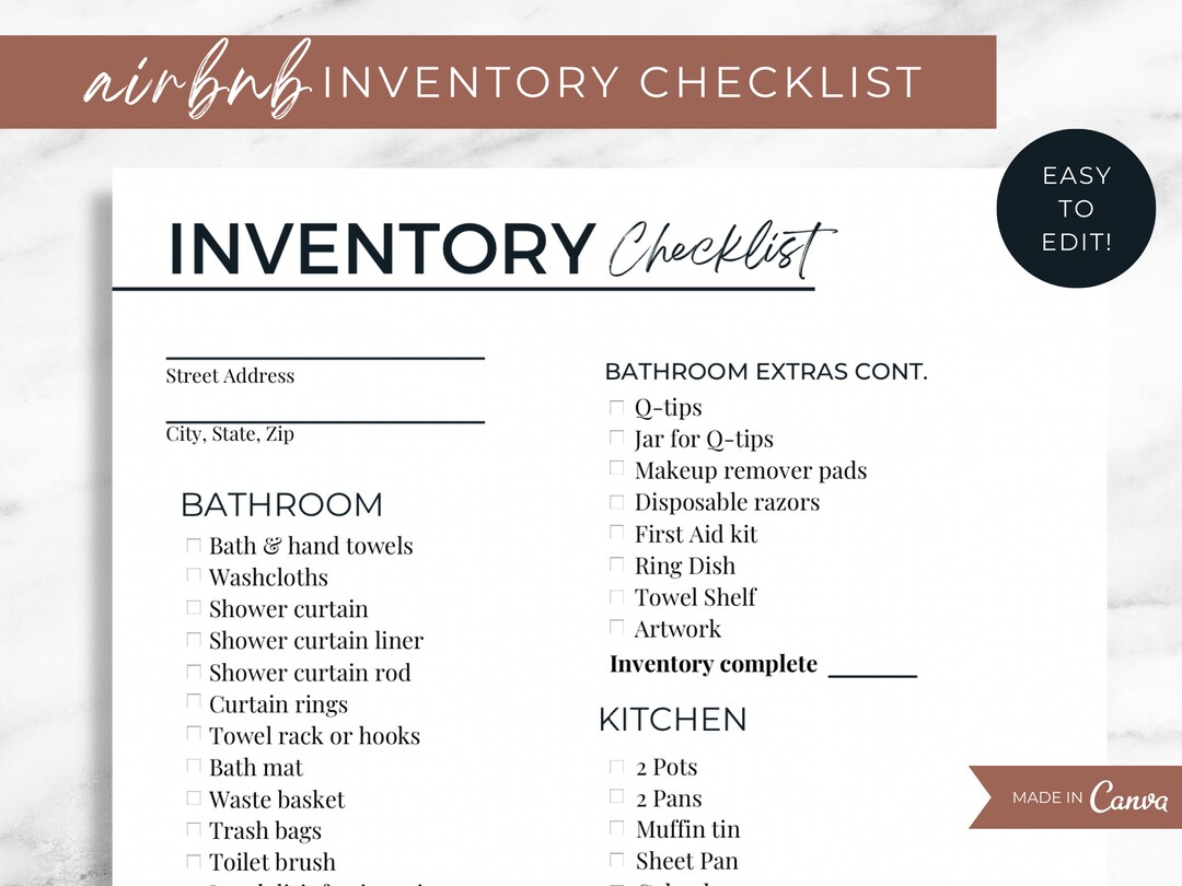 Airbnb Inventory Checklist Airbnb Host Checklist Vacation Rental