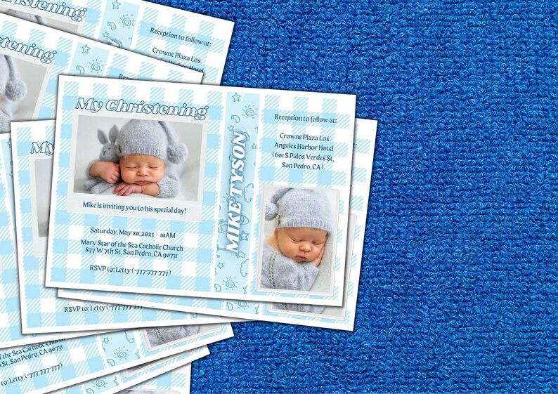 Baby Boy Christening Invitation Template Baptism Baptismal Etsy