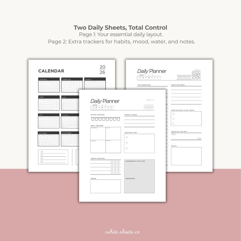 Minimalist Undated Planner Set | Printable Calendar, Weekly & Daily ...