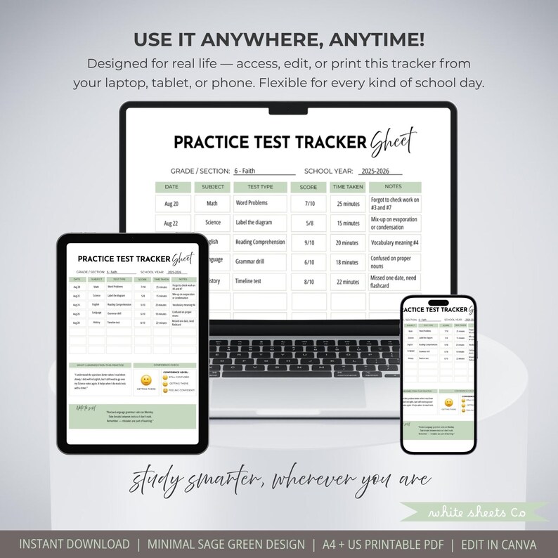 Practice Test Tracker: Student Exam Prep, Editable Canva PDF - Etsy