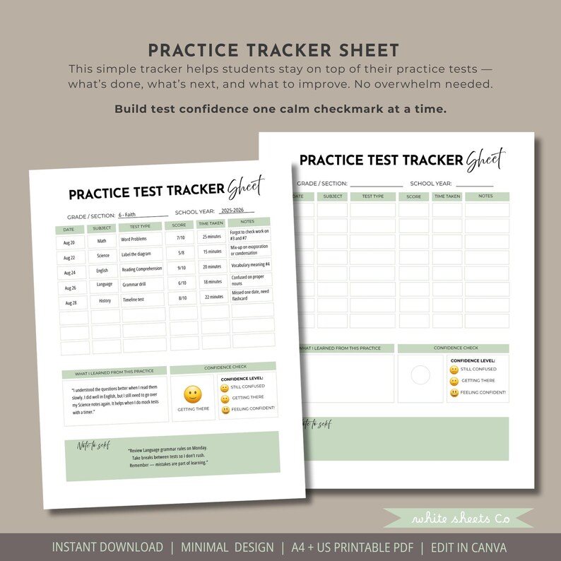 Practice Test Tracker: Student Exam Prep, Editable Canva PDF - Etsy