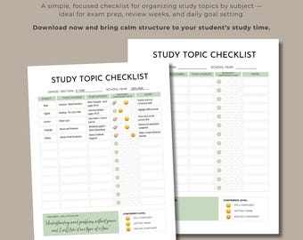 Study Topic Checklist: Minimalist Student Planner (Printable PDF Tool)