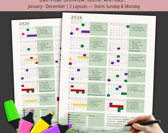 2026 Calendar Planner | Minimalist Printable, Canva Editable (PDF)
