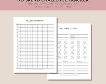 No Spend Challenge Tracker, Monthly Savings, Minimalist Budget (Digital Download)
