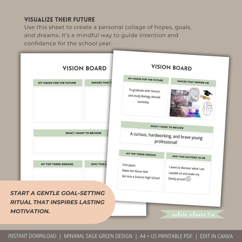 Academic Vision Project Student Vision Board Printable: Goal-setting PDF for Academic Success ...