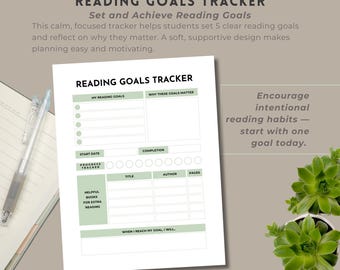 Seguimiento de objetivos de lectura: Hoja de trabajo imprimible para estudiantes (Descarga en PDF, Plantilla editable de Canva)