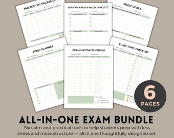 Exam Prep Planner Bundle: Study Tracker, Checklist, Goals (Editable PDF, Canva Template)