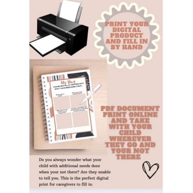 Daily Journal for Kids, Childcare Daily Diary Pages, Day Report for