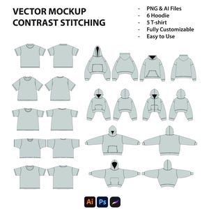 Streetwear Clothing Vector Mockup Contrast Stitching | Clothing Brand Fashion Design Flat Adobe Illustrator Adobe Photoshop Procreate