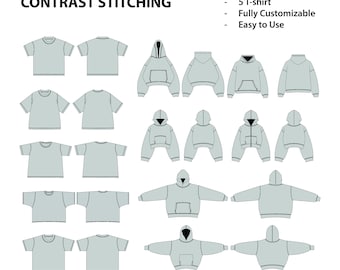Streetwear Clothing Vector Mockup Contrast Stitching | Clothing Brand Fashion Design Flat Adobe Illustrator Adobe Photoshop Procreate