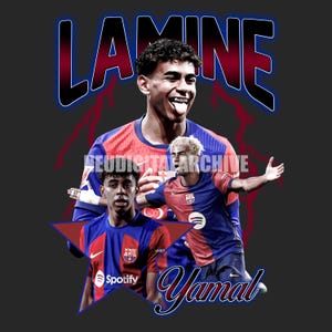 Lamine Yamal FC Barcelona Estilo Vintage PNG Diseño Digital / Póster / Diseño de Camiseta / Diseño de Fútbol / Diseño de Fútbol