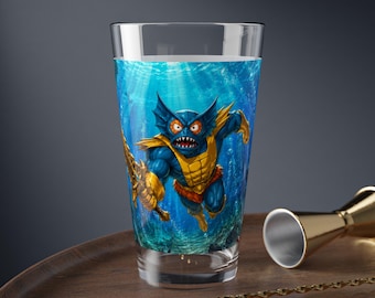 He-Man MerMan Inspired Pint Glass, #3 of 20, 16oz, Retro Cartoon Villain Fan Gift, 80s Fantasy Battle Art Beer Glass, Collector Drinkware
