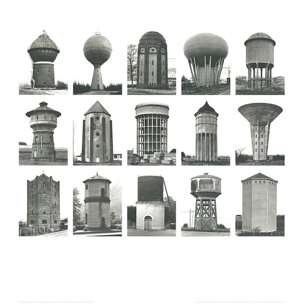 Bernd & Hilla Becher "Water Towers, 1999" Vintage Poster 70 x 70 cm. 27.55" x 27.55"